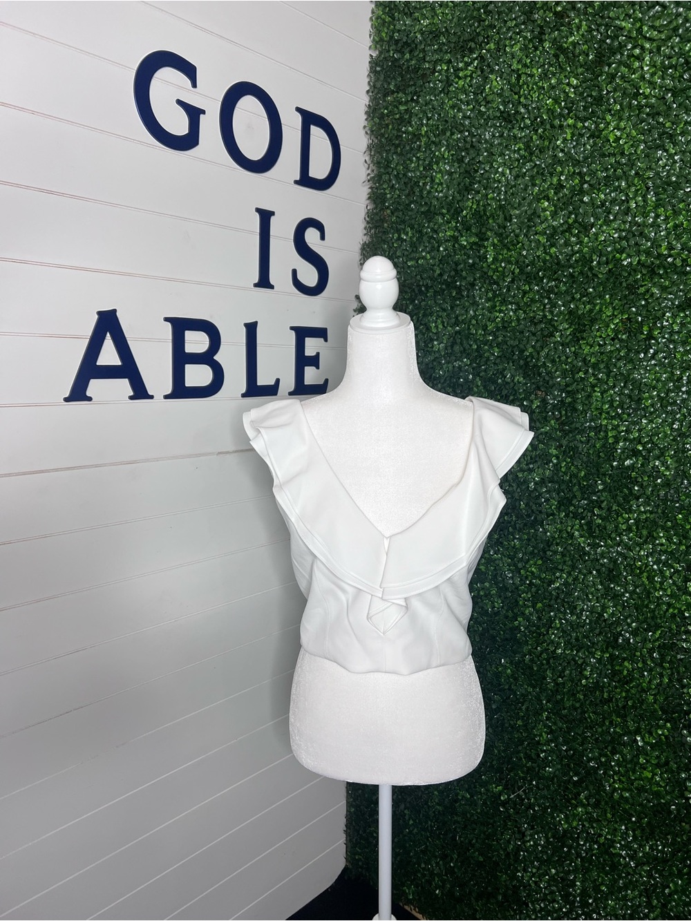 Alice + Olivia White Ruffle V-Neck Camisole